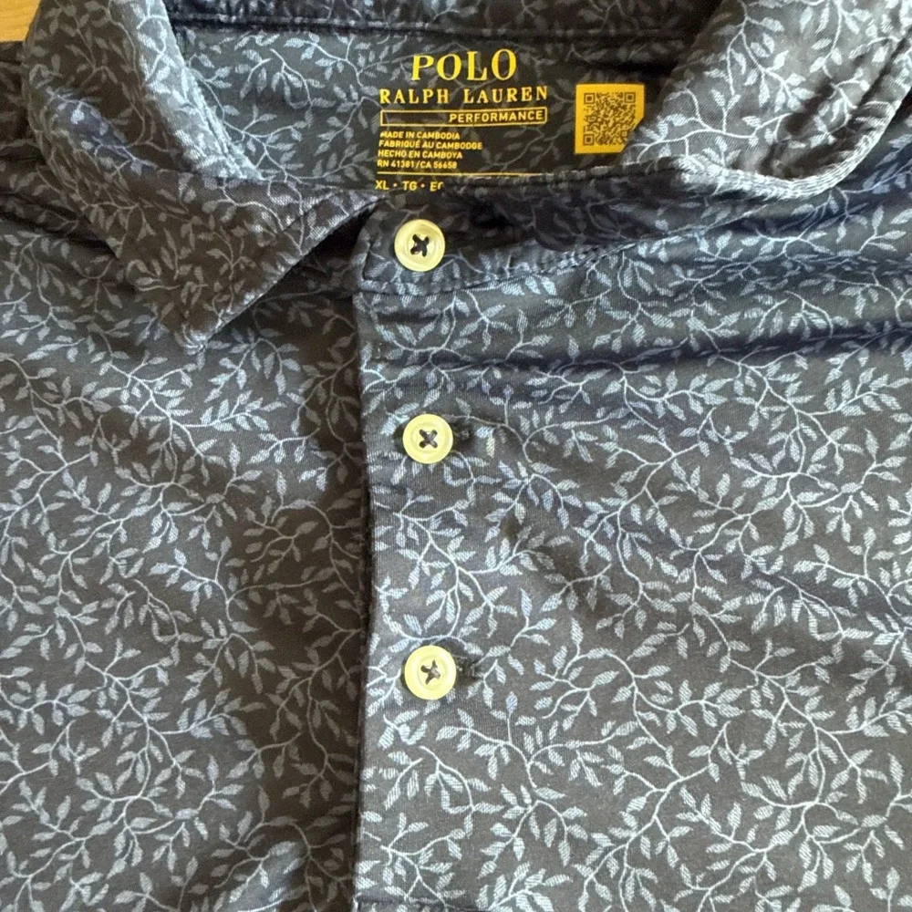 Polo Ralph Lauren Mens XL Polo Shirt Floral Leaves Blue Performance